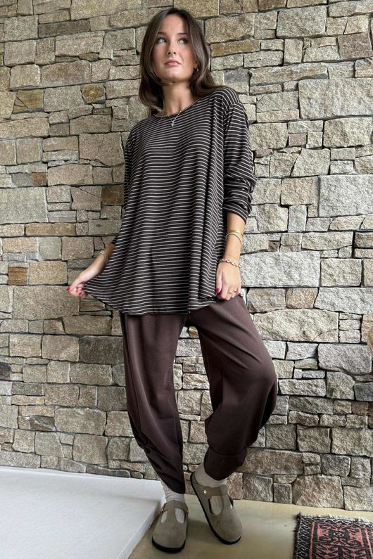 Agnes Stripe Trapeze Top Dark Brown